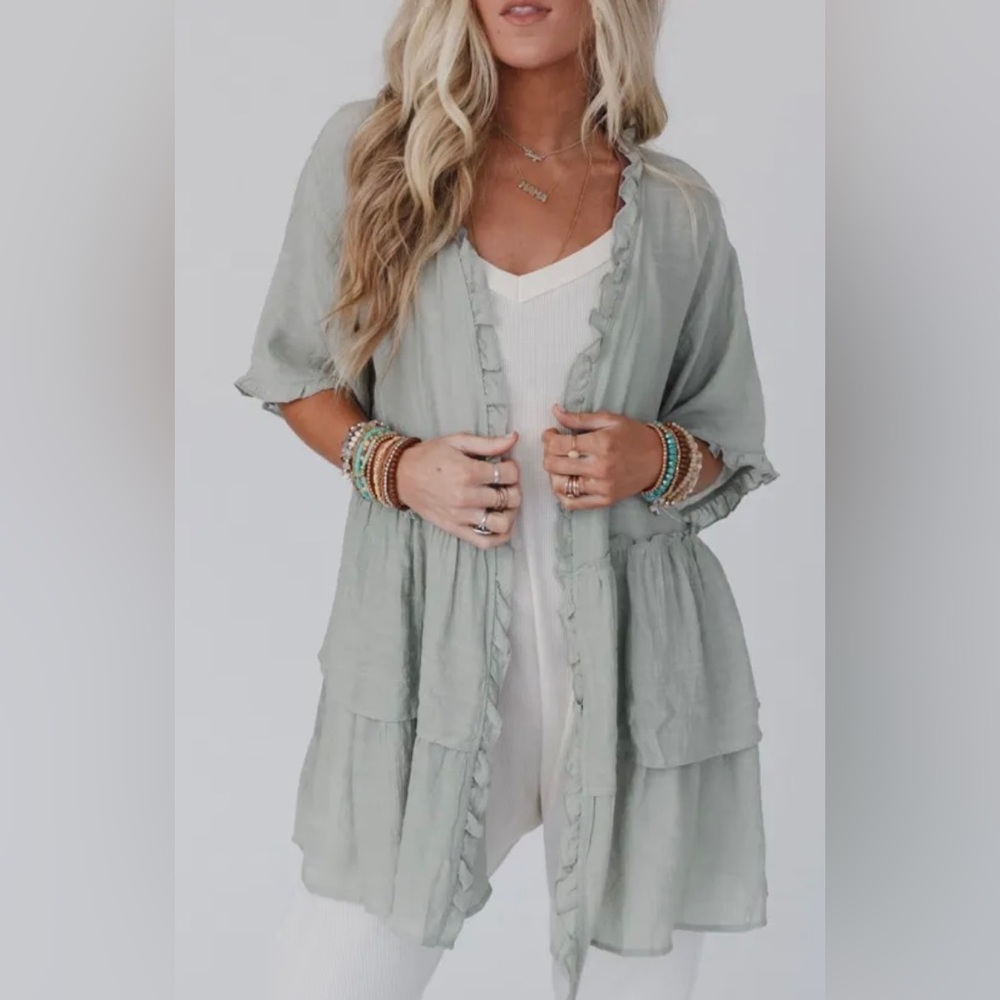 Kori Ash Green Ruffle Kimono